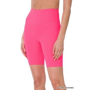 NEW ZENANA high rise wide waistband biker shorts in fuchsia